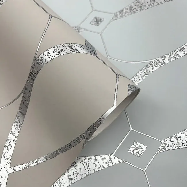 York Designer Series Graceful Geo Beige & Silver Wallpaper - SKU MD7175