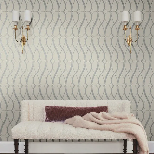 York Designer Series Graceful Geo Beige & Silver Wallpaper - SKU MD7175