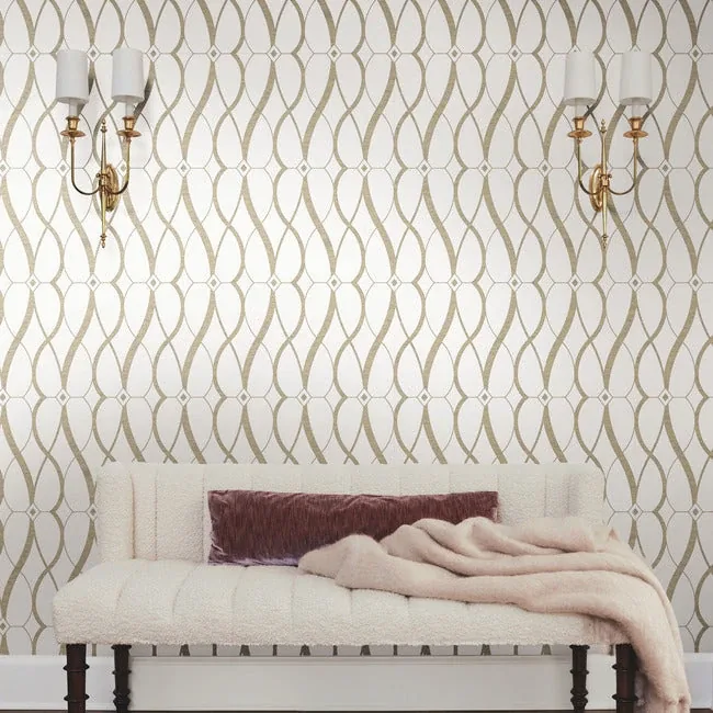 York Designer Series Graceful Geo Cream & Gold Wallpaper - SKU MD7171