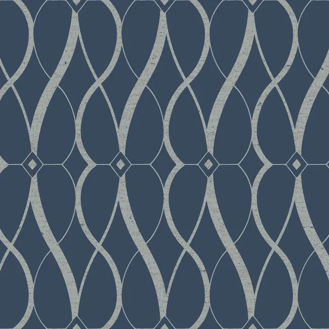 MD7174 | Graceful Geo Navy & Silver Wallpaper