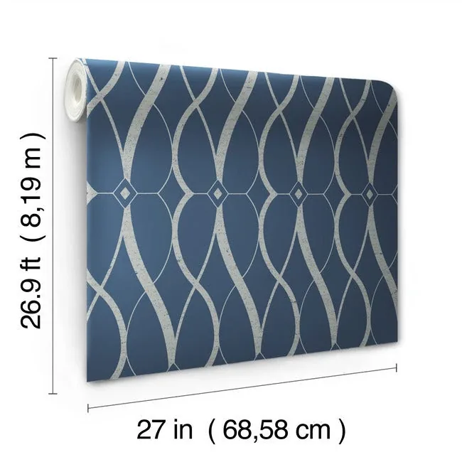 York Designer Series Graceful Geo Navy & Silver Wallpaper - SKU MD7174