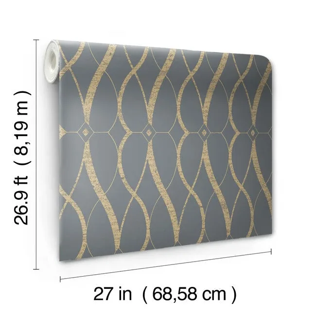 York Designer Series Graceful Geo Smoke & Gold Wallpaper - SKU MD7176