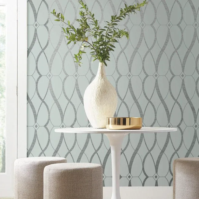 York Designer Series Graceful Geo Spa & Silver Wallpaper - SKU MD7172