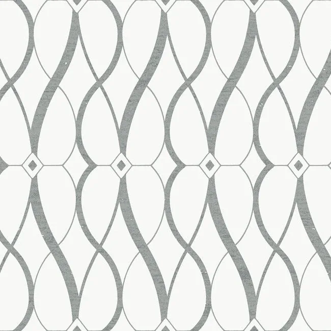 York Designer Series Graceful Geo White & Silver Wallpaper - SKU MD7173