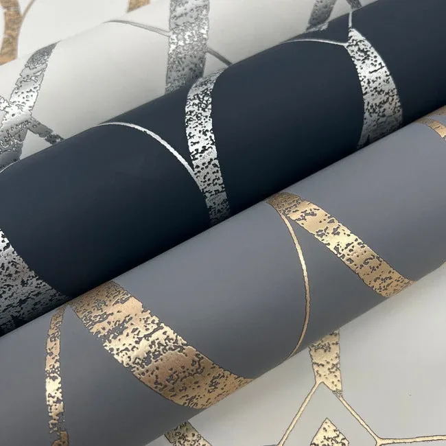 York Designer Series Graceful Geo White & Silver Wallpaper - SKU MD7173