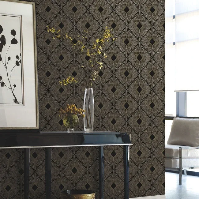 York Designer Series Harlowe Black & Gold Wallpaper - SKU NW3593