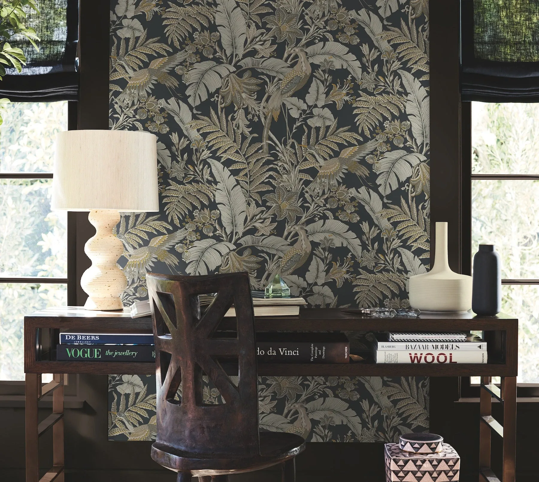 York Designer Series Heronwood Black Wallpaper - SKU AB3104