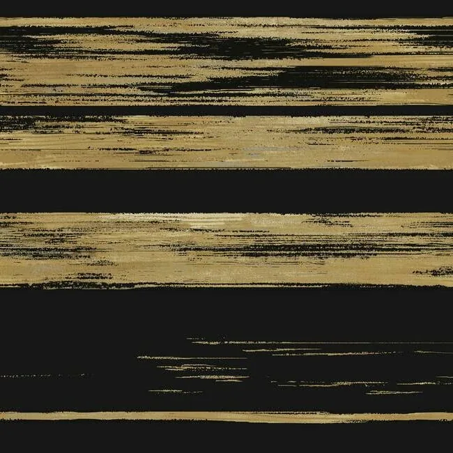 KT2151 | Horizontal Dry Brush Black & Gold Wallpaper