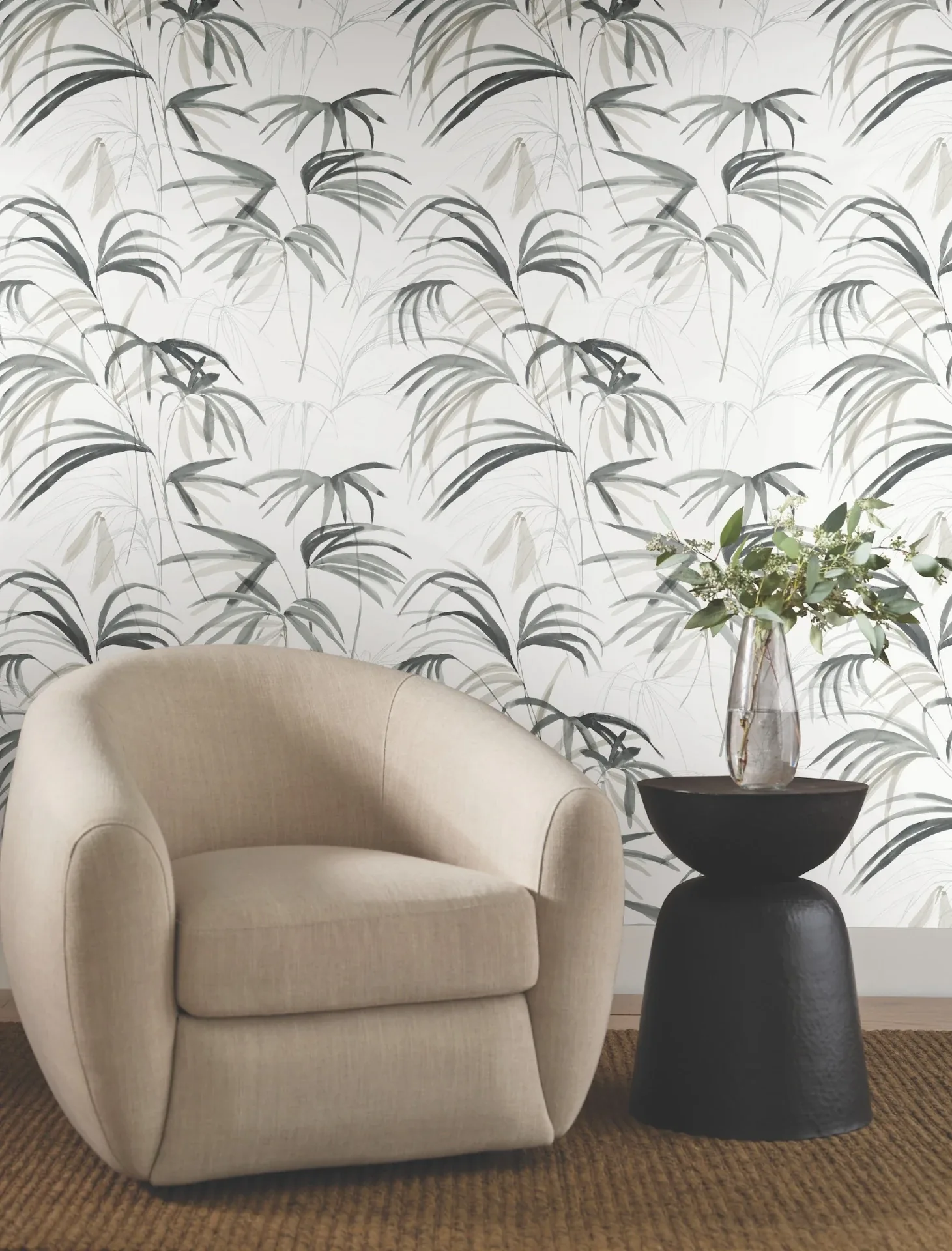 York Designer Series Inky Black Palms Wallpaper - SKU NT6123