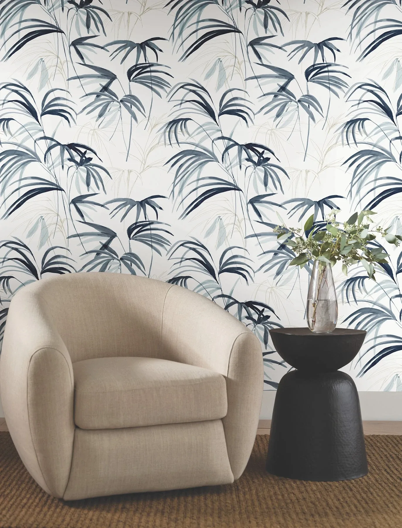 York Designer Series Inky Palms Blue Peel & Stick Wallpaper - SKU PSW1610RL