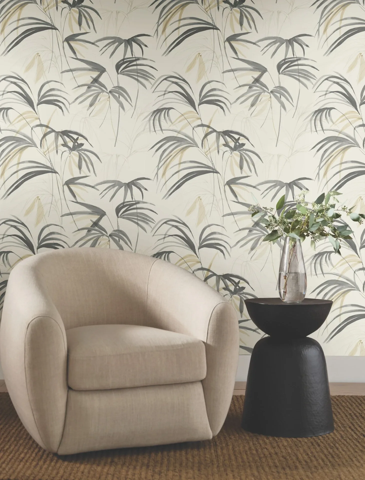 York Designer Series Inky Warm Neutral Palms Wallpaper - SKU NT6125