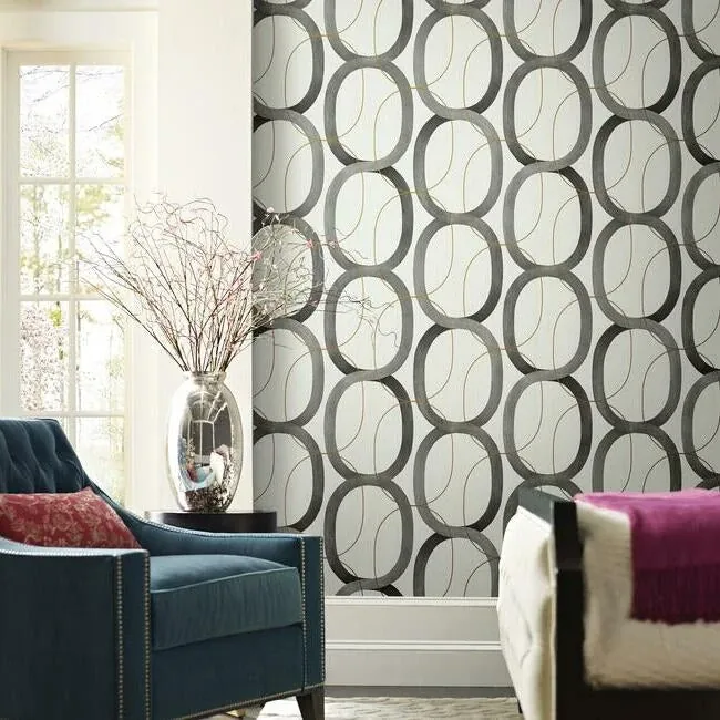 York Designer Series Interlock Black & Gold Wallpaper - SKU OS4213