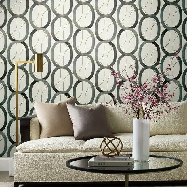 York Designer Series Interlock Black & Gold Wallpaper - SKU OS4213