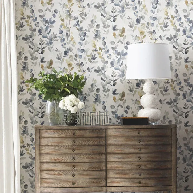 York Designer Series Joyful Eucalyptus Navy Peel & Stick Wallpaper - SKU PSW1431RL
