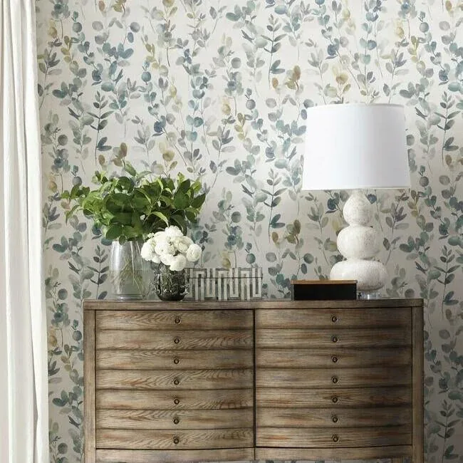 York Designer Series Joyful Eucalyptus Turquoise Wallpaper - SKU OS4313