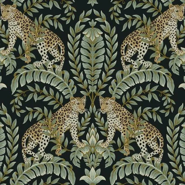 York Designer Series Jungle Leopard Black & Green Wallpaper - SKU KT2205