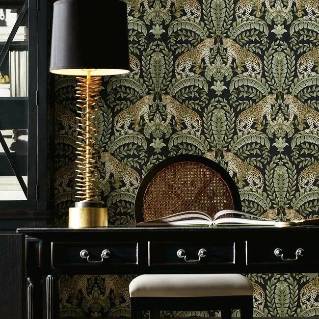 York Designer Series Jungle Leopard Black & Green Wallpaper - SKU KT2205