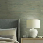 York Designer Series Jute Gold & Blue Metallic Wallpaper - SKU OS4326