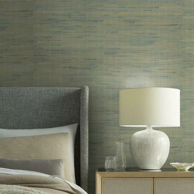 York Designer Series Jute Gold & Blue Metallic Wallpaper - SKU OS4326