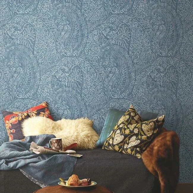 York Designer Series Kashmir Dreams Paisley Blue Wallpaper - SKU BO6655