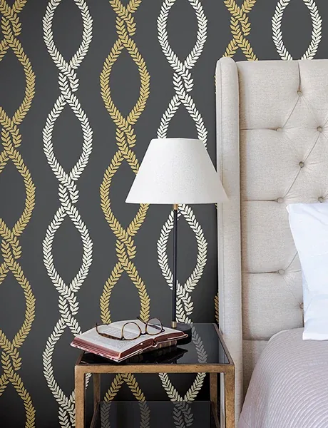 York Designer Series Laureate Black Vine Trellis Wallpaper - SKU VP1324