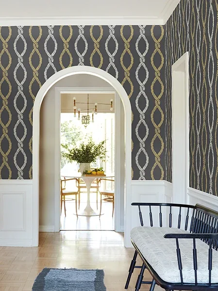 York Designer Series Laureate Black Vine Trellis Wallpaper - SKU VP1324