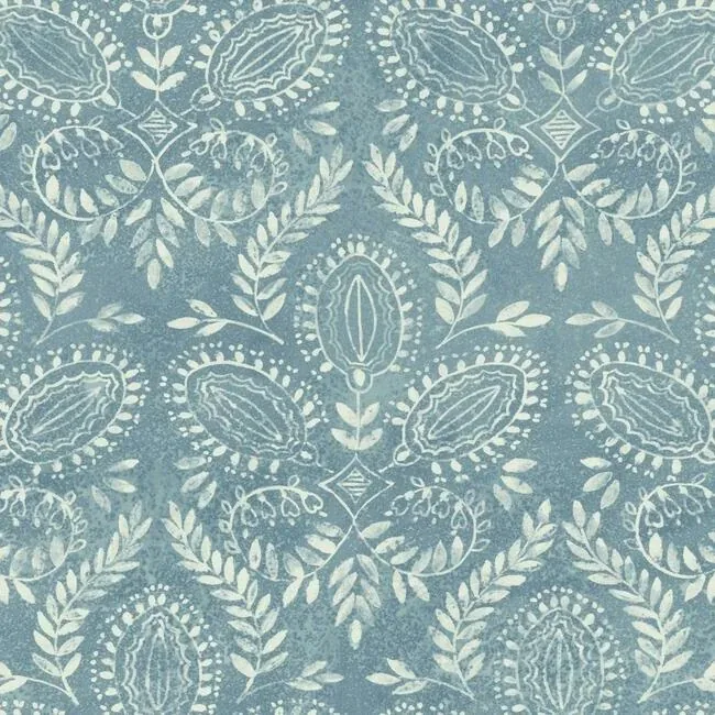 York Designer Series Laurel Damask Blue Wallpaper - SKU BO6733
