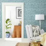 York Designer Series Laurel Damask Blue Wallpaper - SKU BO6733