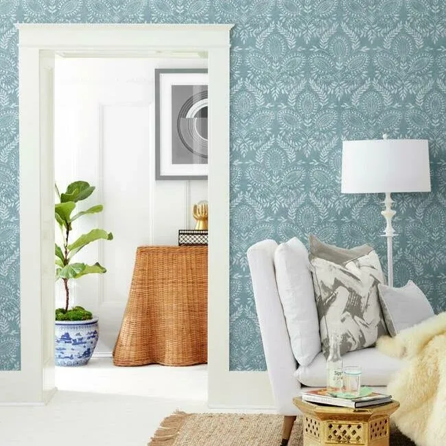 York Designer Series Laurel Damask Blue Wallpaper - SKU BO6733