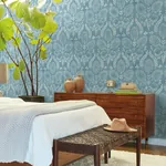York Designer Series Laurel Damask Blue Wallpaper - SKU BO6733