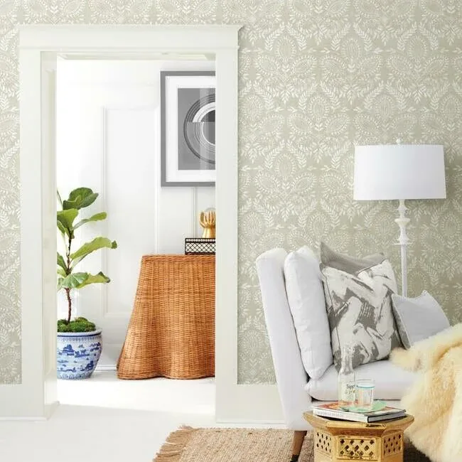 York Designer Series Laurel Damask Off White Wallpaper - SKU BO6731