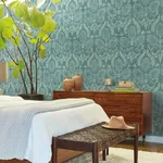 York Designer Series Laurel Damask Teal Wallpaper | Wallpaper Twins York Designer Series Laurel Damask Teal Wallpaper - SKU BO6735