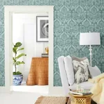 York Designer Series Laurel Damask Teal Wallpaper | Wallpaper Twins York Designer Series Laurel Damask Teal Wallpaper - SKU BO6735