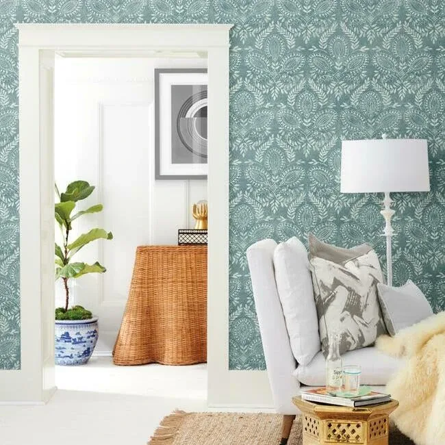 York Designer Series Laurel Damask Teal Wallpaper | Wallpaper Twins York Designer Series Laurel Damask Teal Wallpaper - SKU BO6735