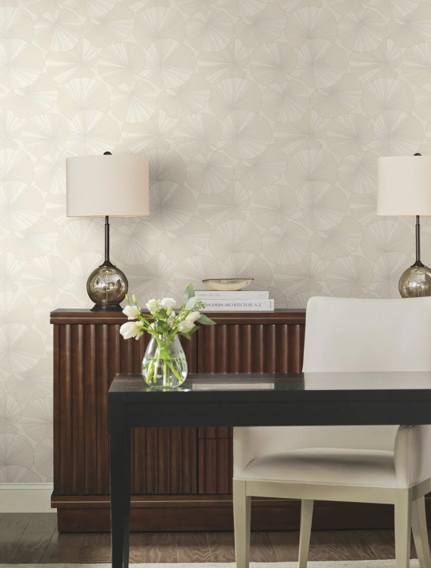 York Designer Series Layered Cream Lily Pads Wallpaper - SKU NT6115