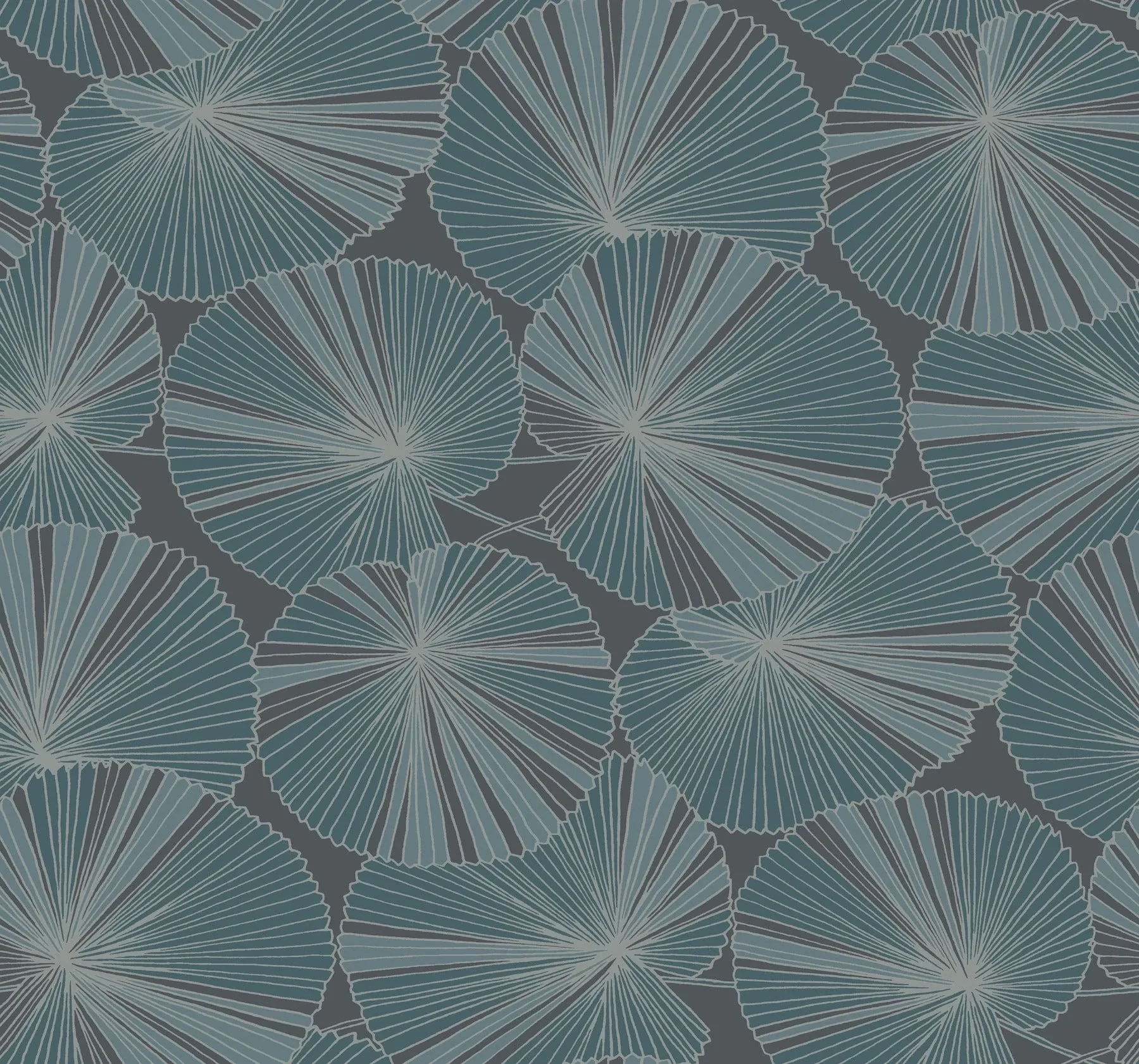 NT6113 | Layered Deep Blue Lily Pads Wallpaper