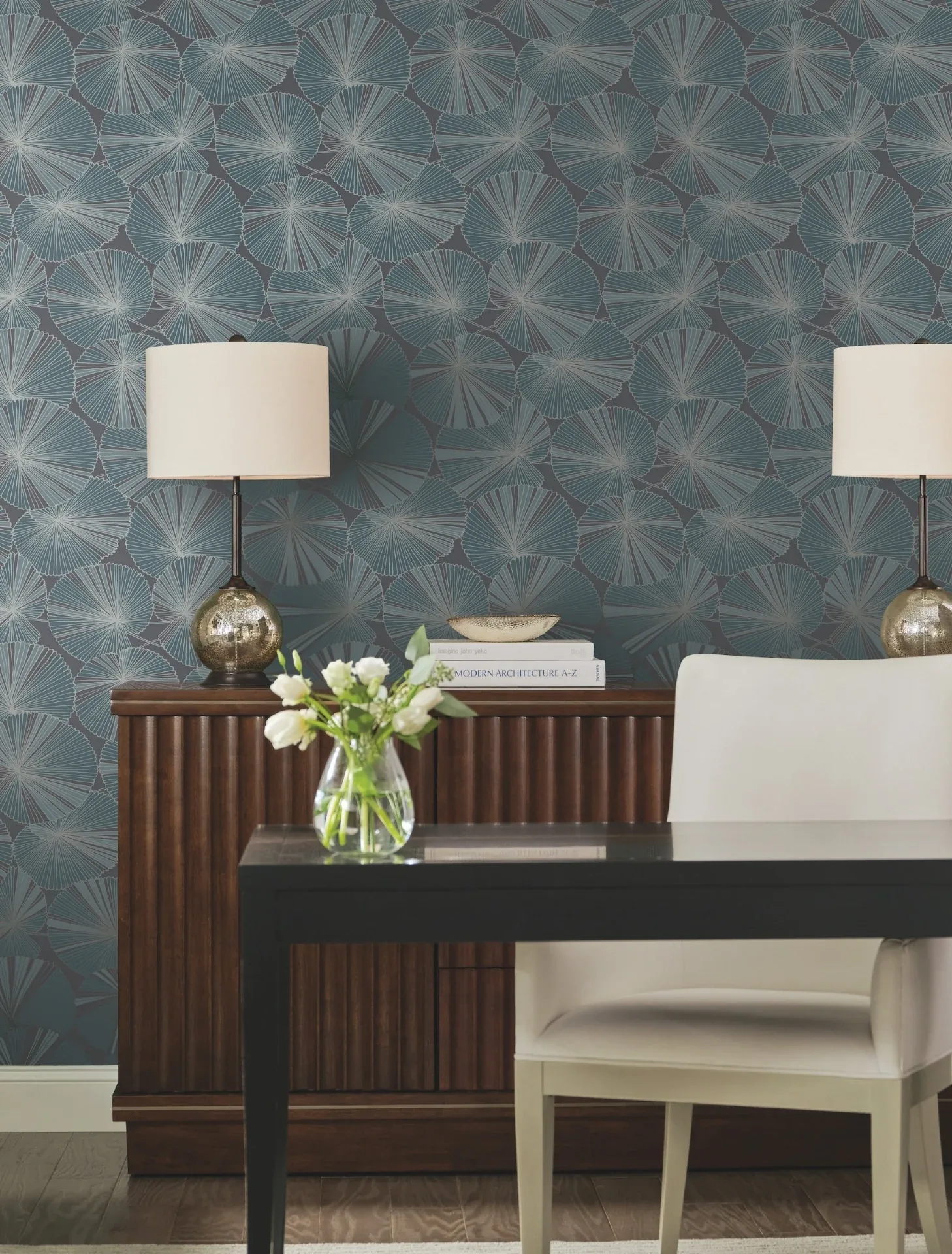 York Designer Series Layered Deep Blue Lily Pads Wallpaper | Wallpaper Twins York Designer Series Layered Deep Blue Lily Pads Wallpaper - SKU NT6113