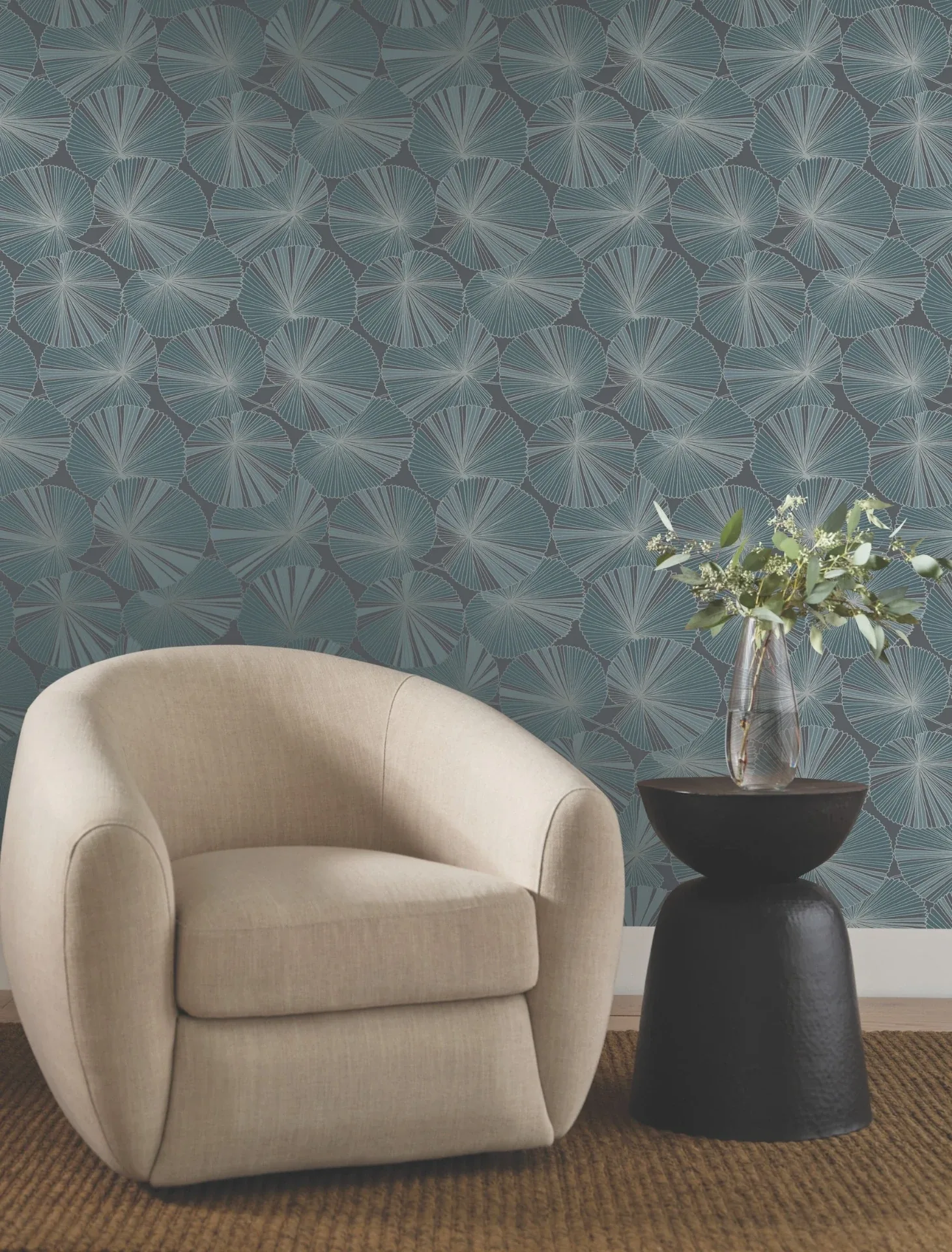 York Designer Series Layered Deep Blue Lily Pads Wallpaper | Wallpaper Twins York Designer Series Layered Deep Blue Lily Pads Wallpaper - SKU NT6113