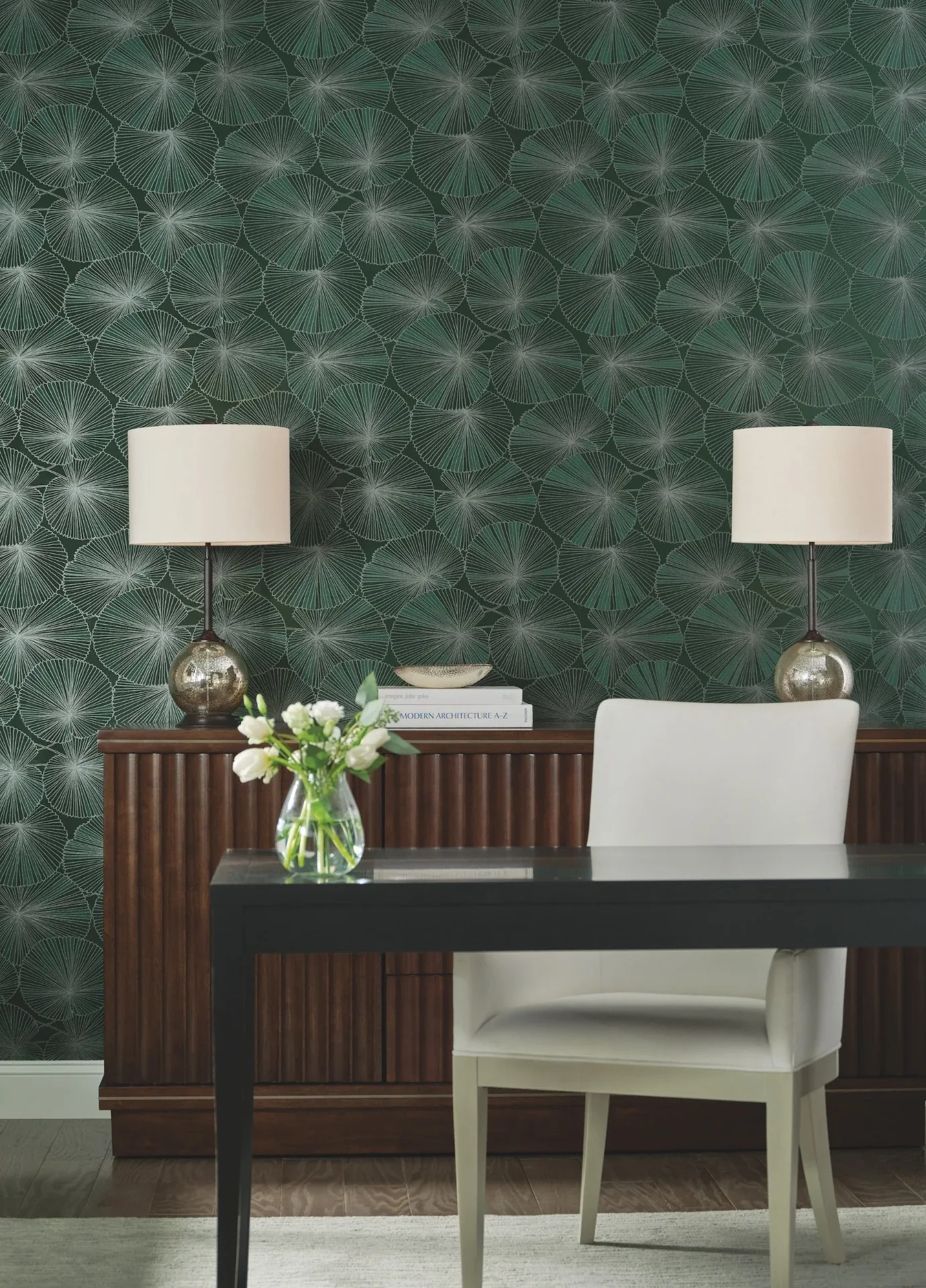 York Designer Series Layered Deep Green Lily Pads Wallpaper | Wallpaper Twins York Designer Series Layered Deep Green Lily Pads Wallpaper - SKU NT6111