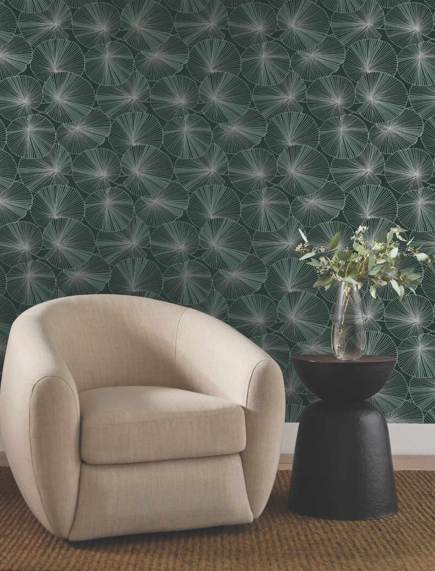 York Designer Series Layered Deep Green Lily Pads Wallpaper | Wallpaper Twins York Designer Series Layered Deep Green Lily Pads Wallpaper - SKU NT6111
