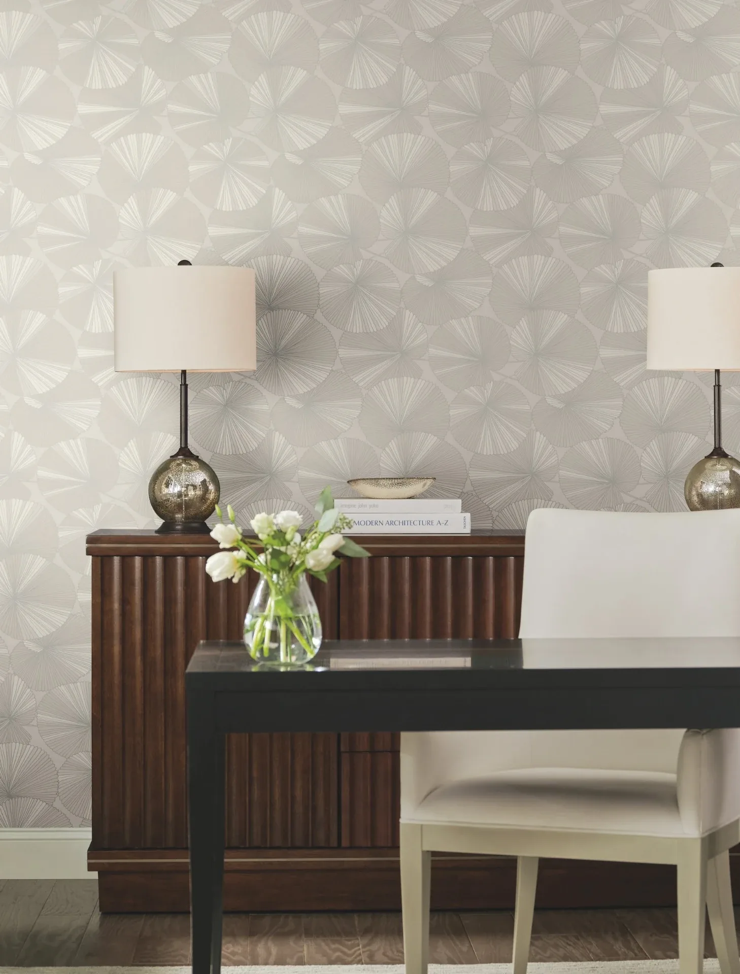 York Designer Series Layered Grey Lily Pads Wallpaper | Wallpaper Twins York Designer Series Layered Grey Lily Pads Wallpaper - SKU NT6114