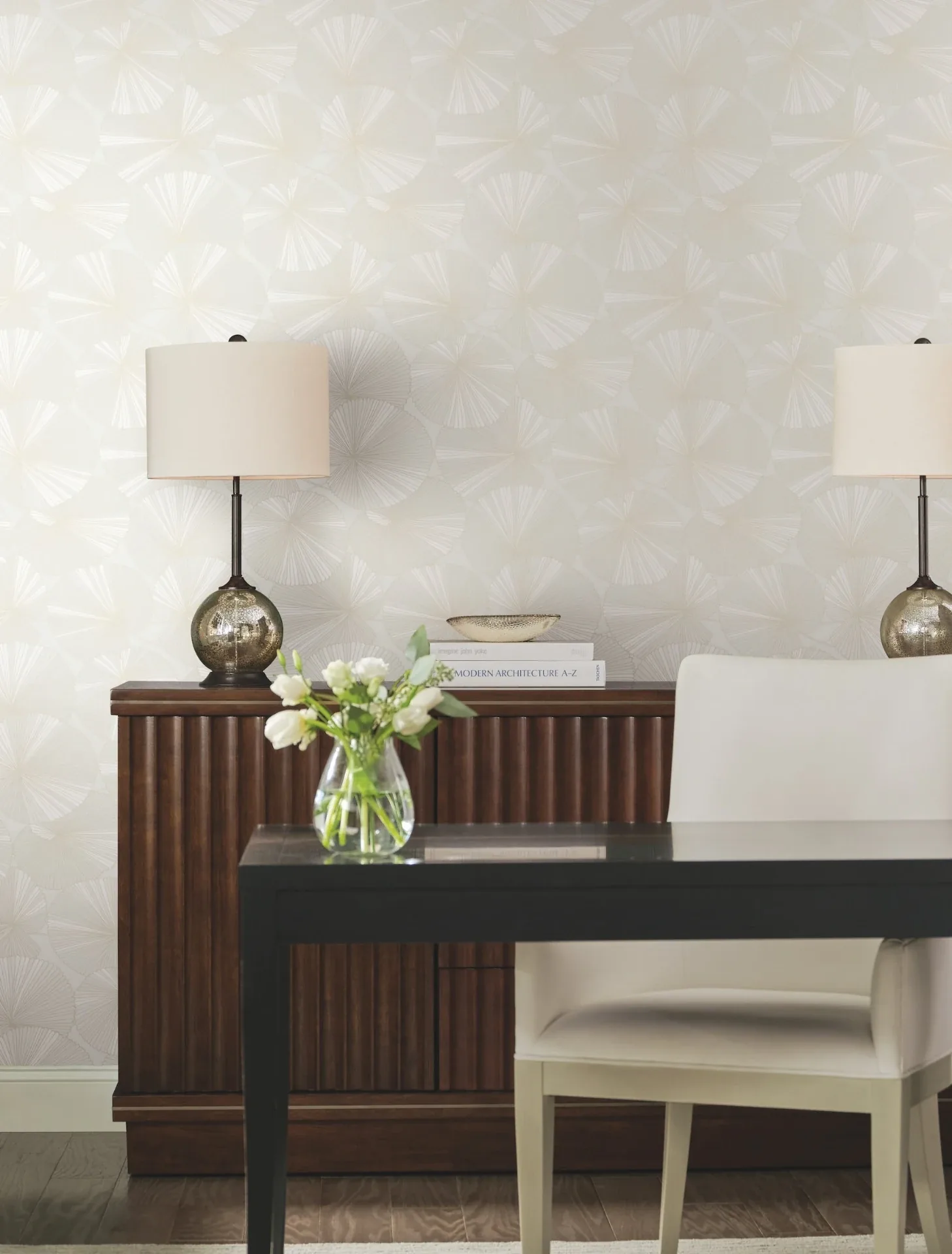 York Designer Series Layered White Lily Pads Wallpaper | Wallpaper Twins York Designer Series Layered White Lily Pads Wallpaper - SKU NT6112