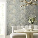 York Designer Series Leaf Concerto Blue & Taupe Peel & Stick Wallpaper - SKU PSW1426RL
