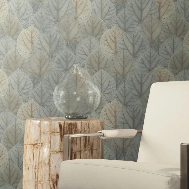 York Designer Series Leaf Concerto Blue & Taupe Peel & Stick Wallpaper - SKU PSW1426RL