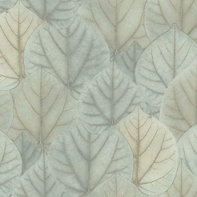 OS4244 | Leaf Concerto Blue & Taupe Wallpaper