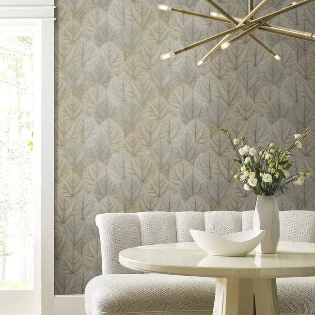 York Designer Series Leaf Concerto Warm Taupe Peel & Stick Wallpaper - SKU PSW1425RL