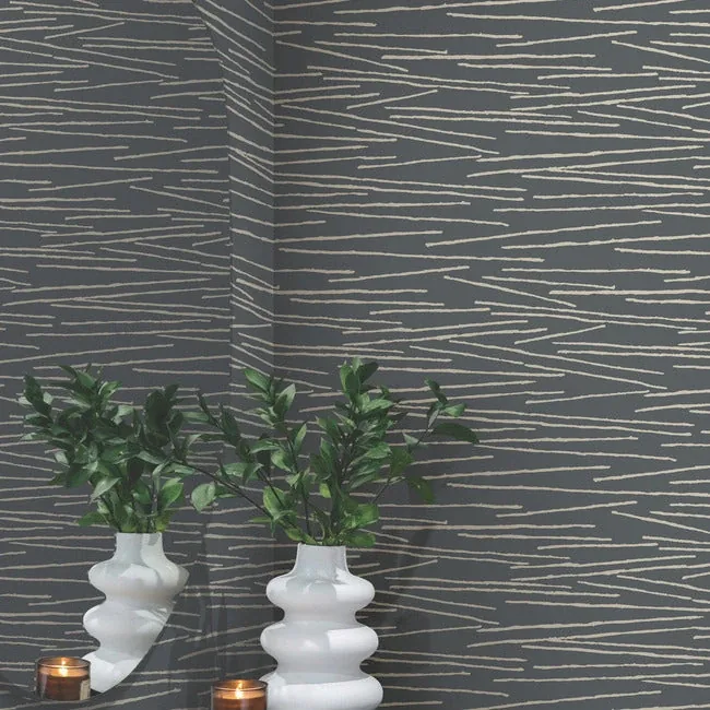York Designer Series Line Horizon Charcoal Wallpaper - SKU EV3940