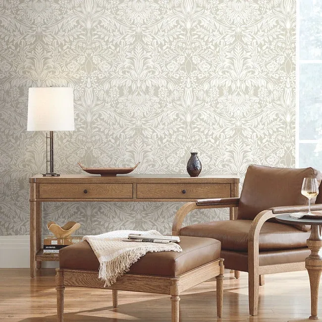 York Designer Series Lockwood Damask Beige Wallpaper - SKU AC9194