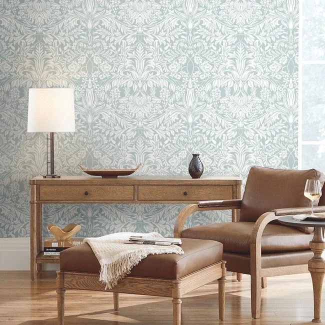 York Designer Series Lockwood Damask Light Blue Wallpaper | Wallpaper Twins York Designer Series Lockwood Damask Light Blue Wallpaper - SKU AC9192