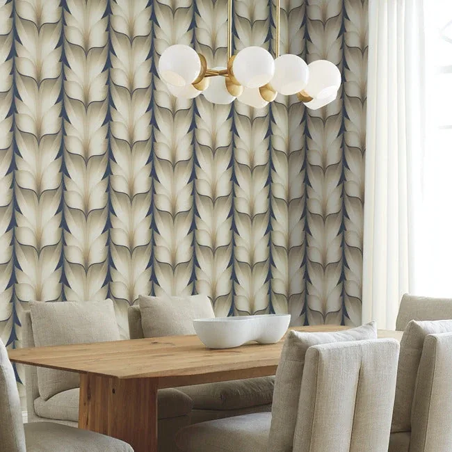 York Designer Series Lotus Light Stripe Navy Wallpaper | Wallpaper Twins York Designer Series Lotus Light Stripe Navy Wallpaper - SKU EV3956